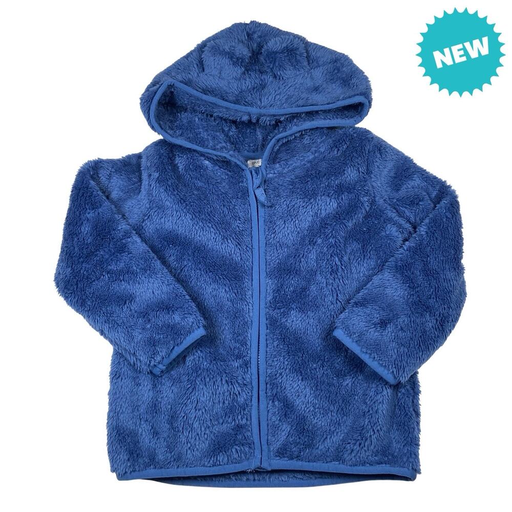 Okie Dokie Jacket Baby Size 24M Hooded Jacket Faux Fur Bear Ears Blue NEW